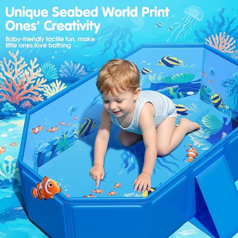 2026 Toddler Bath Tub for Shower, Portable Bathtub for Kids, Toddler,Thickened Toddler Bathtub Foldable – Portable, Travel & Shower Ready, Easy to Clean,Ocean Theme, 12M-5Y in Kuwait