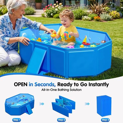 2026 Toddler Bath Tub for Shower, Portable Bathtub for Kids, Toddler,Thickened Toddler Bathtub Foldable – Portable, Travel & Shower Ready, Easy to Clean,Ocean Theme, 12M-5Y in Kuwait