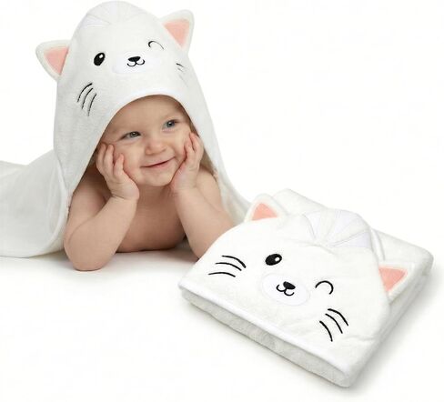 Premium Baby Towel for Bath with Hood, Extra Soft, Silky Smooth Fabric, Made from Viscose derived from bamboo and cotton Extra Large Absorbent, Hypoallergenic, Machine Washable, Elephant in Kuwait