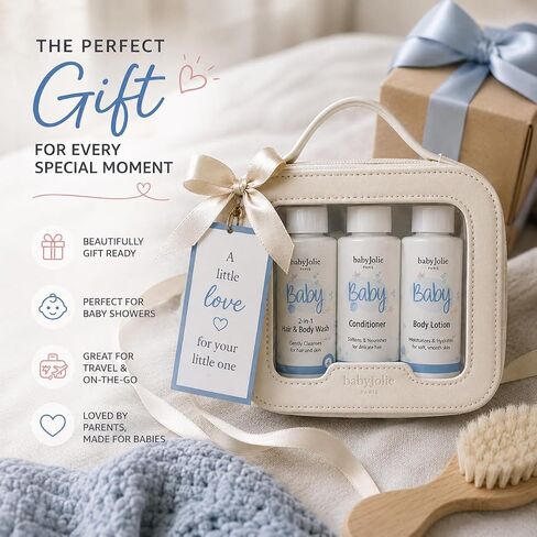 Baby Jolie Travel Kit and Baby Gift Set, 2 oz Each | 2-in-1 Hair & Body Wash, Conditioner & Body Lotion, Dermatologically Tested, Reusable Zip Pouch in Kuwait