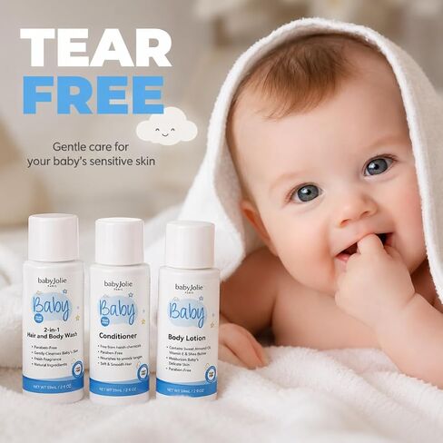 Baby Jolie Travel Kit and Baby Gift Set, 2 oz Each | 2-in-1 Hair & Body Wash, Conditioner & Body Lotion, Dermatologically Tested, Reusable Zip Pouch in Kuwait