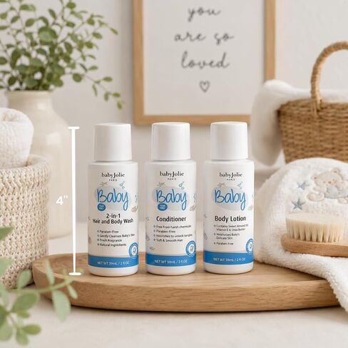 Baby Jolie Travel Kit and Baby Gift Set, 2 oz Each | 2-in-1 Hair & Body Wash, Conditioner & Body Lotion, Dermatologically Tested, Reusable Zip Pouch in Kuwait