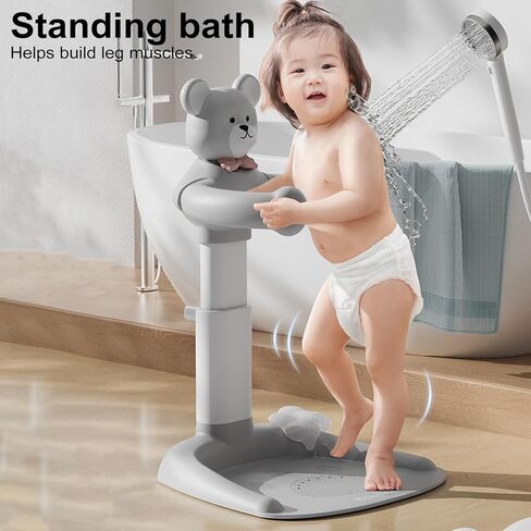Baby Shower Stand, Foldable Baby Bear Bath Stand Adjustable Infant Bath Support Toddler Showers Stands with Anti-Slip Base Drainage Holes Shower Head Holder for Infants 8-36 Months Gift Grey Bear in Kuwait