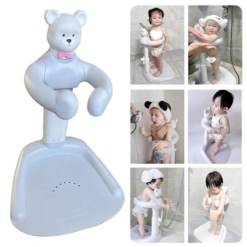 Baby Shower Stand, Foldable Baby Bear Bath Stand Adjustable Infant Bath Support Toddler Showers Stands with Anti-Slip Base Drainage Holes Shower Head Holder for Infants 8-36 Months Gift Grey Bear in Kuwait