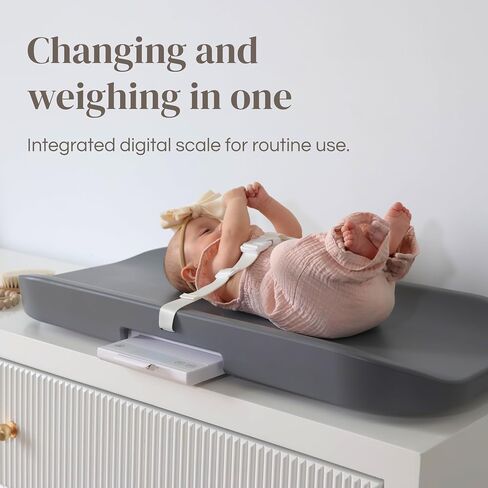 2-in-1 Baby Scale, Contoured Wipe-Clean Foam, Non-Porous Waterproof Surface, Digital Baby Weighing Pad for Routine Changes, Safety Strap, Neutral Nursery Essential in Kuwait