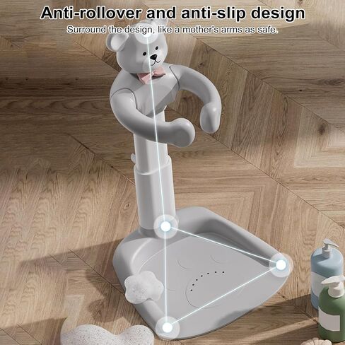 Baby Shower Stand, Foldable Baby Bear Bath Stand Adjustable Infant Bath Support Toddler Showers Stands with Anti-Slip Base Drainage Holes Shower Head Holder for Infants 8-36 Months Gift Grey Bear in Kuwait