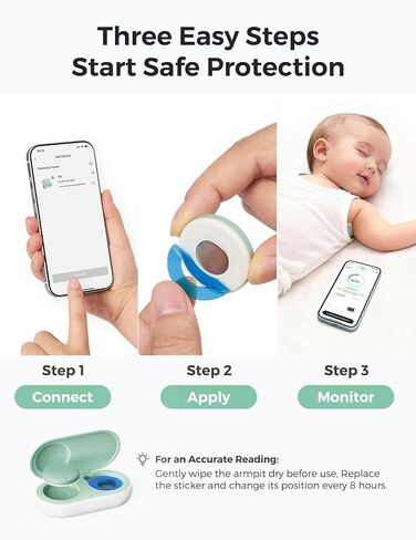 Momcozy Wearable Digital Thermometer for Baby, Medical-Grade Accurate Smart Thermometer, Instant Reads, APP Real-time Monitoring Thermometer for Kids & Infants, Hypoallergenic 3M Sticker,Bluetooth in Kuwait