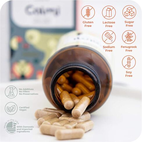 Calmi Postpartum Baby Gas Relief Supplement for Breastfeeding Mothers, Traditional Herbal Nursing Blend with Fennel, Ginger and Chamomile, Supports Digestive Comfort and Calm, Vegan, 60 Capsules in Kuwait