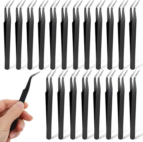 50 Pcs Stainless Steel Craft Tweezers, Sticker Tweezers with Protective Cover, Curved Pointed Precision Tweezer for Rhinestones, Eyelash Extension, Jewelry Making, Sewing, and Crafting (Black) in Kuwait