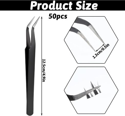 50 Pcs Stainless Steel Craft Tweezers, Sticker Tweezers with Protective Cover, Curved Pointed Precision Tweezer for Rhinestones, Eyelash Extension, Jewelry Making, Sewing, and Crafting (Black) in Kuwait