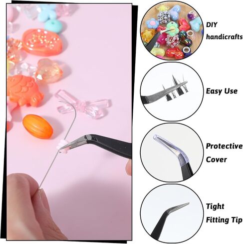 50 Pcs Stainless Steel Craft Tweezers, Sticker Tweezers with Protective Cover, Curved Pointed Precision Tweezer for Rhinestones, Eyelash Extension, Jewelry Making, Sewing, and Crafting (Black) in Kuwait