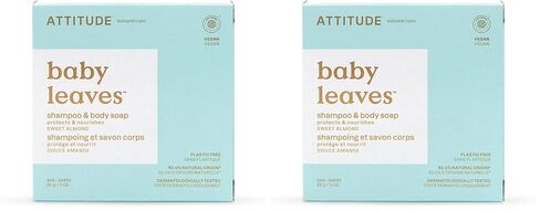 ATTITUDE Plastic-Free Baby Shampoo and Body Soap Bar, EWG Verified, Dermatologically Tested, Vegan, Good Night, 3 Ounces in Kuwait