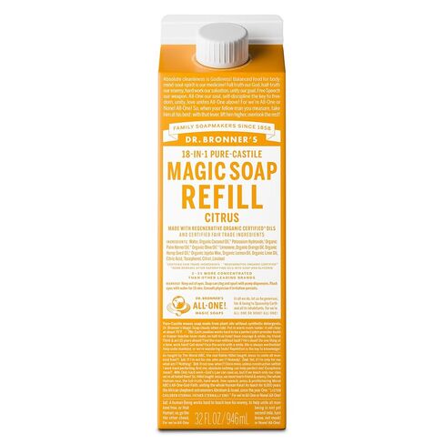 Dr. Bronner's Magic Soap-Pure-Castile Liquid Refill (Baby Unscented, 32 ounce, 2-Pack) - Made with Regenerative Organic Certified Oils, For Body, Hair, Laundry, Pets & Dishes, Concentrated, Vegan in Kuwait