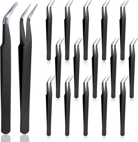 50 Pcs Stainless Steel Craft Tweezers, Sticker Tweezers with Protective Cover, Curved Pointed Precision Tweezer for Rhinestones, Eyelash Extension, Jewelry Making, Sewing, and Crafting (Black) in Kuwait