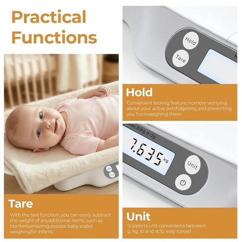 Digital Baby Scale with Removable Tray, 66 lbs | Newborns & toddlers weighing, puppy & cat friendly, curved design, intelligent hold function, accurate to 2g in Kuwait