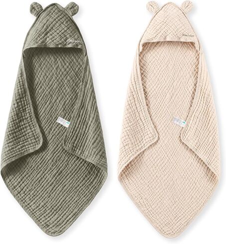 Momcozy Baby Towels, 6-Layer 100% Cotton Muslin Hooded Baby Towel Set for Newborn, Infant & Toddler, Soft Absorbent Baby Bath Essentials, Large 32 x 32 Inch in Saudi Arabia
