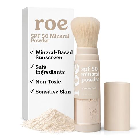 Roe Wellness- SPF 50 Powder Sunscreen Mineral-Based, Non-Toxic Brush-on For Kids, Adults & Babies | For Scalp, Face & Body (Reef Safe) in Kuwait