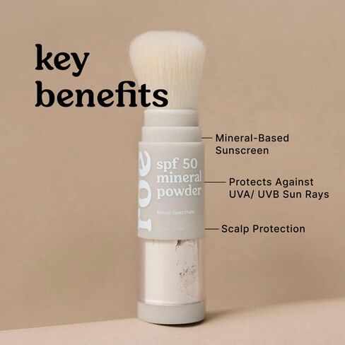 Roe Wellness- SPF 50 Powder Sunscreen Mineral-Based, Non-Toxic Brush-on For Kids, Adults & Babies | For Scalp, Face & Body (Reef Safe) in Kuwait