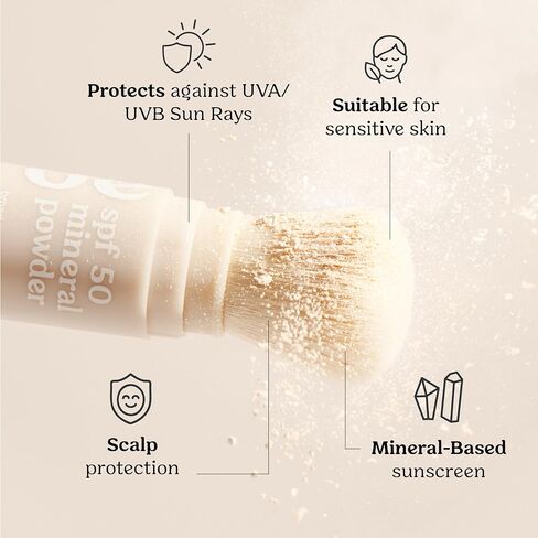 Roe Wellness- SPF 50 Powder Sunscreen Mineral-Based, Non-Toxic Brush-on For Kids, Adults & Babies | For Scalp, Face & Body (Reef Safe) in Kuwait