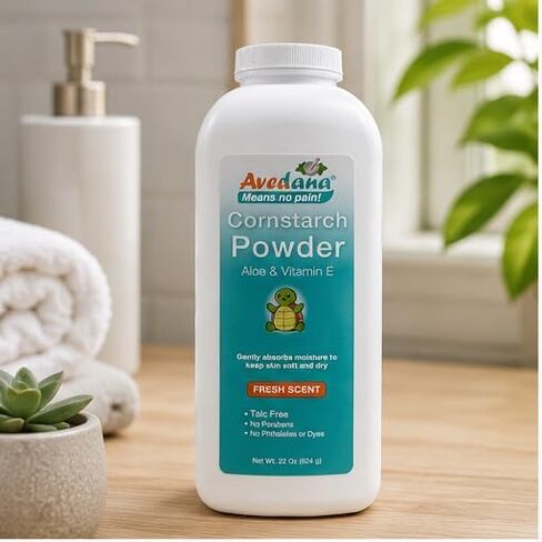 Avedana Talc-Free Cornstarch Body Powder with Aloe Vera & Vitamin E, Moisture Absorbing Fresh Scent Powder for Men & Women, No Parabens or Phthalates, 22 oz in Kuwait