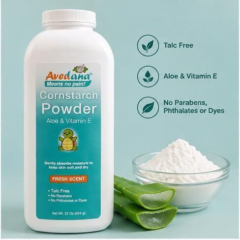 Avedana Talc-Free Cornstarch Body Powder with Aloe Vera & Vitamin E, Moisture Absorbing Fresh Scent Powder for Men & Women, No Parabens or Phthalates, 22 oz in Kuwait
