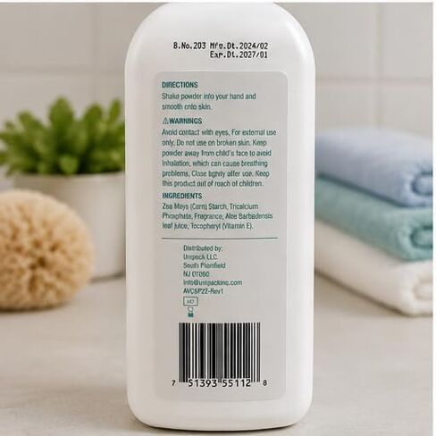 Avedana Talc-Free Cornstarch Body Powder with Aloe Vera & Vitamin E, Moisture Absorbing Fresh Scent Powder for Men & Women, No Parabens or Phthalates, 22 oz in Kuwait
