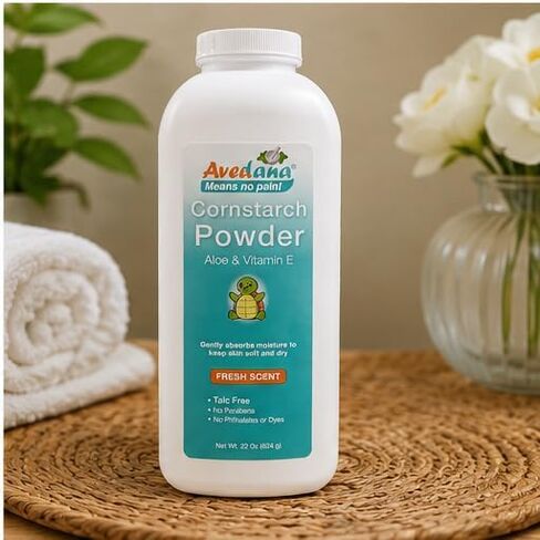 Avedana Talc-Free Cornstarch Body Powder with Aloe Vera & Vitamin E, Moisture Absorbing Fresh Scent Powder for Men & Women, No Parabens or Phthalates, 22 oz in Kuwait