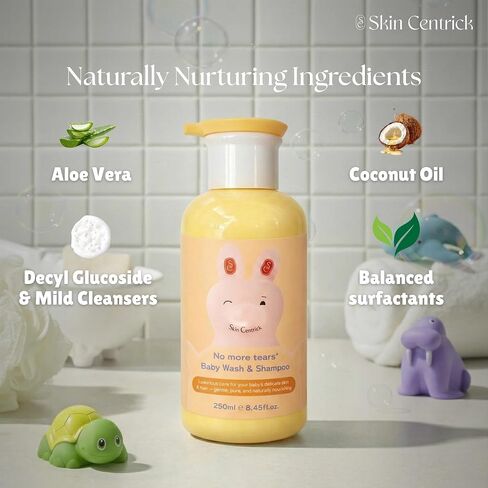No More Tears Baby Wash & Shampoo, Tear-Free Formula with Aloe Vera and Coconut Oil, Ultra-Gentle Daily Cleanse, 250ml, 8.45 fl oz in Kuwait