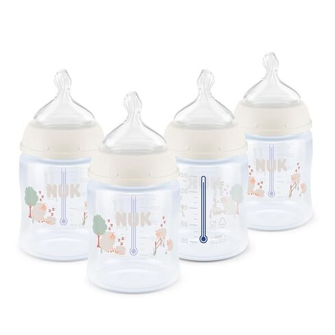 NUK First Choice Smooth Flow Anti-Colic Bottle, Peach, 5 oz. Baby Bottle with SafeTemp Temperature Indicator, Newborn Essentials, 4-Pack in Kuwait
