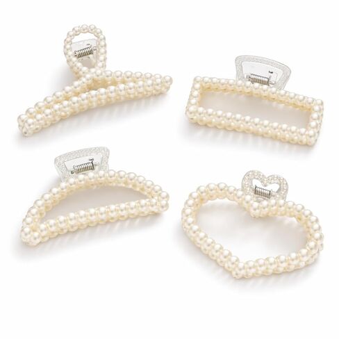 4PCS Pearl Hair Claw Clips for Women & Girls Strong Hold Hair Clamps for Thick & Thin Hair Elegant Barrettes for Wedding, Party & Everyday Styling in Kuwait