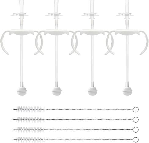Straw Cup Conversion Kit for Dr. Brown's Narrow Baby Bottles, Toddler Transition Kit with Food Grade Silicone Straw Top Nipple, Weighted Straw, Bottle Handle, Cleaning Brush, BPA-Free, 4-Pack, 8+ in Kuwait