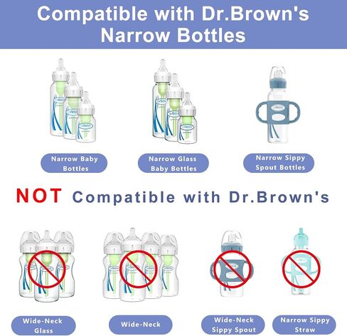 Straw Cup Conversion Kit for Dr. Brown's Narrow Baby Bottles, Toddler Transition Kit with Food Grade Silicone Straw Top Nipple, Weighted Straw, Bottle Handle, Cleaning Brush, BPA-Free, 4-Pack, 8+ in Kuwait