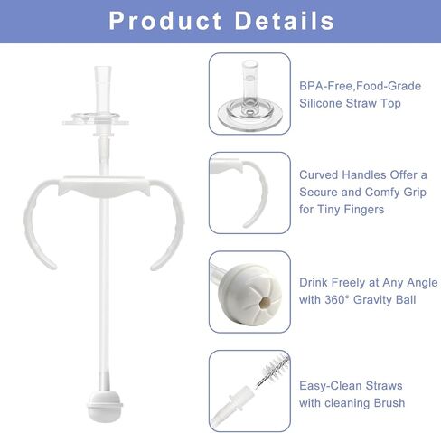 Straw Cup Conversion Kit for Dr. Brown's Narrow Baby Bottles, Toddler Transition Kit with Food Grade Silicone Straw Top Nipple, Weighted Straw, Bottle Handle, Cleaning Brush, BPA-Free, 4-Pack, 8+ in Kuwait