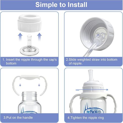Straw Cup Conversion Kit for Dr. Brown's Narrow Baby Bottles, Toddler Transition Kit with Food Grade Silicone Straw Top Nipple, Weighted Straw, Bottle Handle, Cleaning Brush, BPA-Free, 4-Pack, 8+ in Kuwait