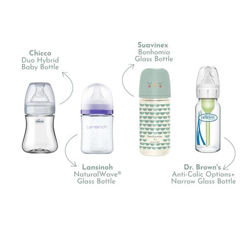 Glass Baby Bottle Variety Pack Newborn 0+ Anti-Colic Non-Toxic Glass Bottles Featuring Dr. Brown's, Lansinoh, Chicco & Suavinex Baby Bottle Discovery Box in Kuwait