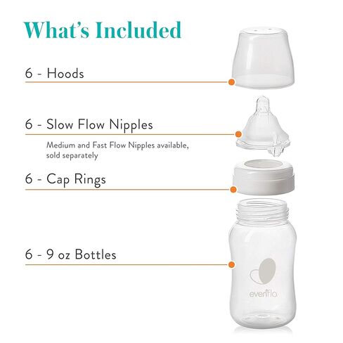 Evenflo Feeding Premium Proflo Venting Balance Plus Wide Neck Baby, Newborn and Infant Bottles - Helps Reduce Colic - 9 Ounce (Pack of 6) in Kuwait
