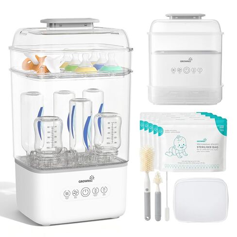 Grownsy Bottle Sterilizer and Dryer, 6 Bottles Capacity, Space Saving Nesting Design Bottle Sanitizer Esterilizador de Biberones for All Size Bottles & Breast Pump Accessories, Travel Set Included in Kuwait