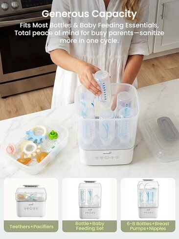 Grownsy Bottle Sterilizer and Dryer, 6 Bottles Capacity, Space Saving Nesting Design Bottle Sanitizer Esterilizador de Biberones for All Size Bottles & Breast Pump Accessories, Travel Set Included in Kuwait