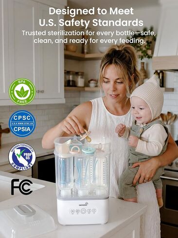 Grownsy Bottle Sterilizer and Dryer, 6 Bottles Capacity, Space Saving Nesting Design Bottle Sanitizer Esterilizador de Biberones for All Size Bottles & Breast Pump Accessories, Travel Set Included in Kuwait