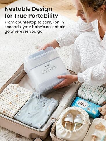 Grownsy Bottle Sterilizer and Dryer, 6 Bottles Capacity, Space Saving Nesting Design Bottle Sanitizer Esterilizador de Biberones for All Size Bottles & Breast Pump Accessories, Travel Set Included in Kuwait