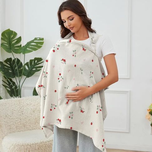 Muslin Nursing Cover for Breastfeeding, Breathable 100% Cotton Privacy Nursing Covers with Rigid Hoop for Mother Nursing Apron, Soft Arch Neckline Nursing Apron (Summer Wheat) in Kuwait