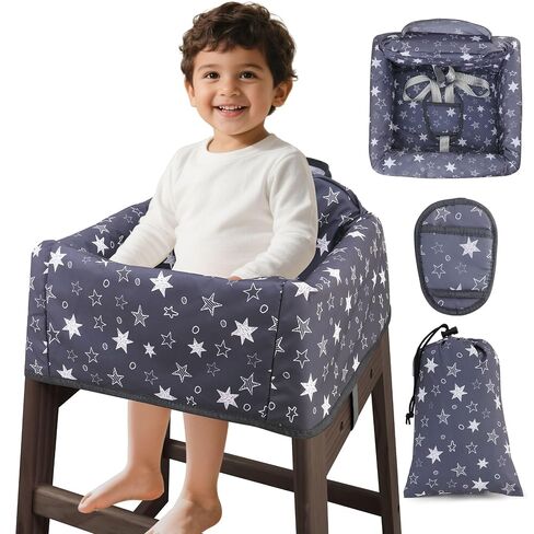 Baby High Chair Cover Restaurant with Strap Pads & 3-Point Harness, Machine Washable, Waterproof Portable Highchair Covers for Eating, Travel, Home Use - Fits Wooden Chairs, Green Dinosaurs in Kuwait