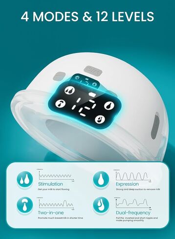 Paruu Hands Free Breast Pump P16, Wearable Breast Pump Electric Portable with 4 Modes & 12 Levels, Max 309mmHg Strong Suction 19/21/24mm Flange Inserts Wearable Breastfeeding Pump, 2 Pack White in Kuwait