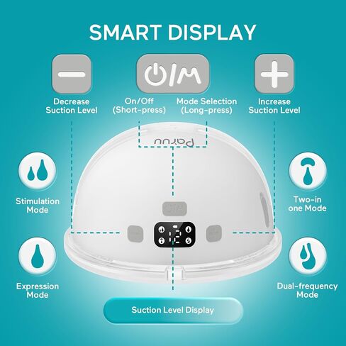 Paruu Hands Free Breast Pump P16, Wearable Breast Pump Electric Portable with 4 Modes & 12 Levels, Max 309mmHg Strong Suction 19/21/24mm Flange Inserts Wearable Breastfeeding Pump, 2 Pack White in Kuwait