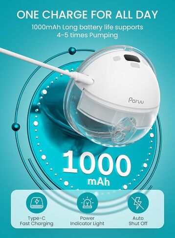 Paruu Hands Free Breast Pump P16, Wearable Breast Pump Electric Portable with 4 Modes & 12 Levels, Max 309mmHg Strong Suction 19/21/24mm Flange Inserts Wearable Breastfeeding Pump, 2 Pack White in Kuwait
