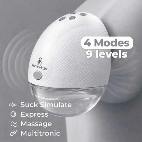 Primo Passi Double Wearable Breast Pump, Hands-Free Electric Breast Pump with Case, 4 Modes & 9 Levels, Quiet Rechargeable Portable Pump with Leak-Proof Design & LED Display in Kuwait