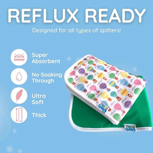 Happy Spitters Club Baby Burp Cloths for Reflux & Heavy Spit-Up (2 Pack) – Extra-Wide 4-Layer Cotton, Leak-Resistant Waterproof Barrier in Kuwait