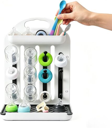 Baby Bottle Drying Rack 2 Pack, 24-Hook Modular Vertical Bottle Drying Rack for Baby Bottles, Pump Parts and Pacifiers, Space Saving Countertop Baby Bottle Organizer with Stable Base and Drip Trays in Kuwait