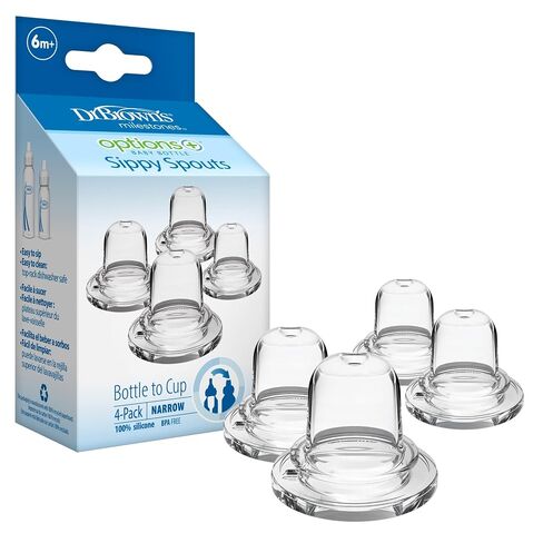 Dr. Brown's Milestones Options+ Narrow Sippy Spouts, 4-Pack | Soft 100% Silicone Baby Bottle Sippy Spout, 6m+, 4 Count in Kuwait