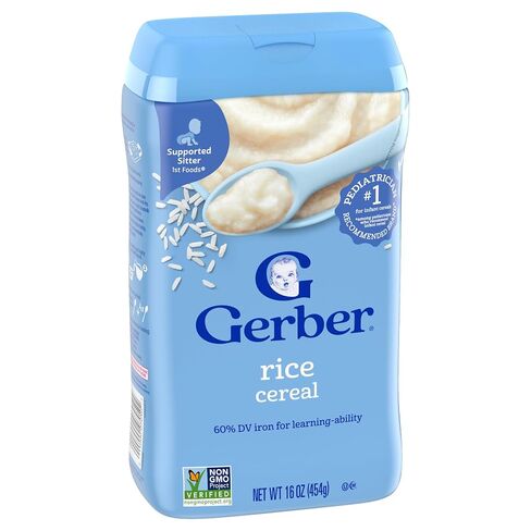 Gerber Cereal for Baby 1st Foods Rice Cereal, Made with Essential Nutrients for Supported Sitters, Non-GMO Project Verified, 16-Ounce Canister (Pack of 3) in Kuwait